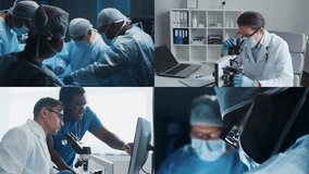 Collection of images featuring medical professionals and scientist in lab and surgery, highlighting teamwork, innovation, and advanced healthcare technology. - Powered by Shutterstock - Get 15% off with code: PIKWIZARD15