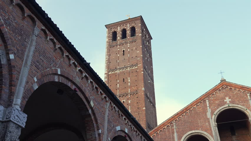 nice zoom out view of church of Saint Ambrose (Basilica di Sant