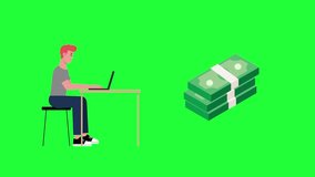 male work making dollar money online on the internet using a computer, laptop, AI technology. Vector animation, motion graphic video footage. Isolated green screen background - Powered by Shutterstock - Get 15% off with code: PIKWIZARD15