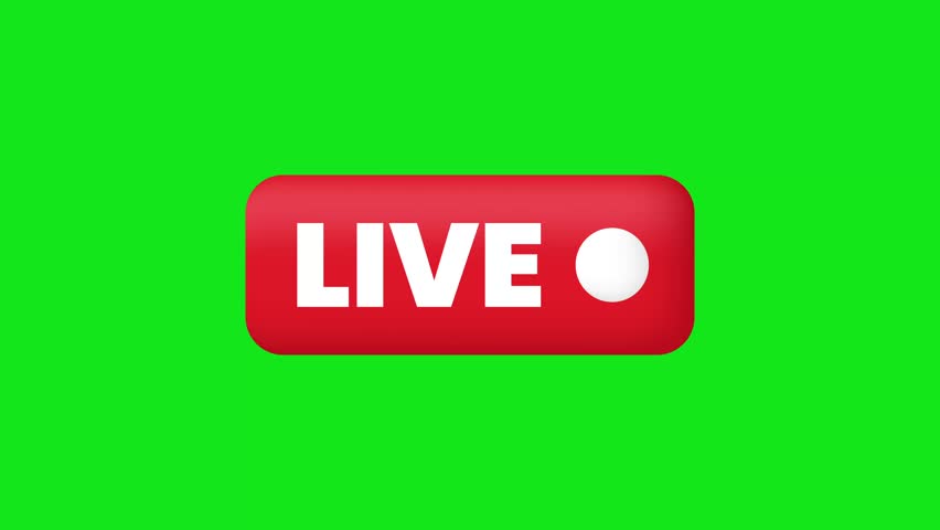 Animated red live button in 4K suitable for live stream overlays with green background