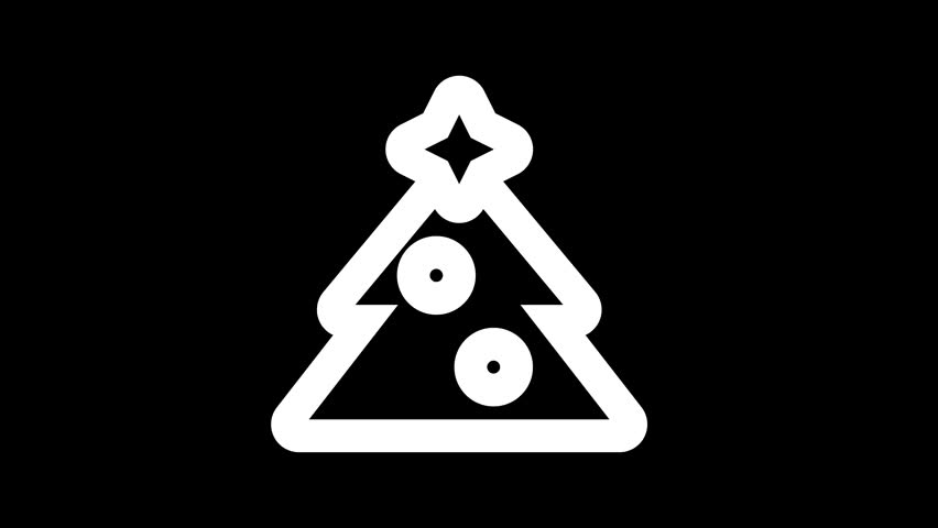 Icon tree christmas is distorted. Glitch. Noise, chromatic aberration, geometric distortion. Transparent background, looped. In-Out looped. Alpha BW at the end