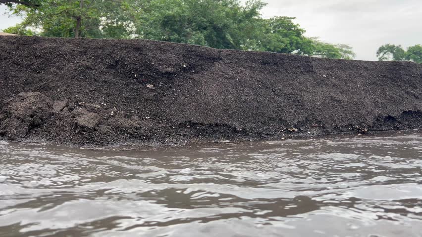the process of erosion of sea sand eroded by the fast flowing river