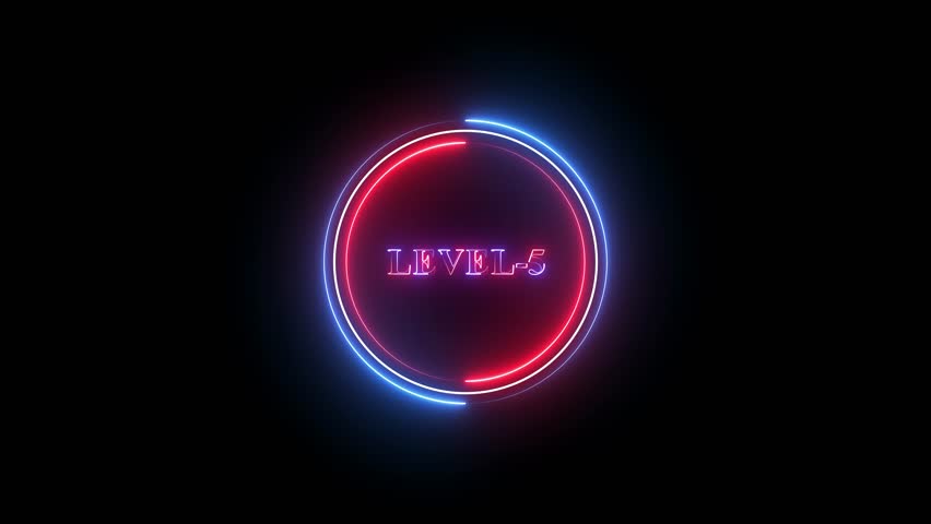 Level-5 text glowing animation with neon line circle animation.
