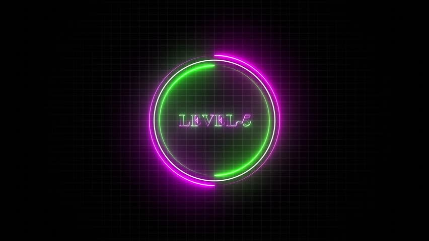 Level-5 text glowing animation with neon line circle animation.