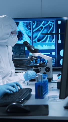 Scientific laboratory filled with various research equipment. Scientists are conducting experiments and research. Science and technology concept.