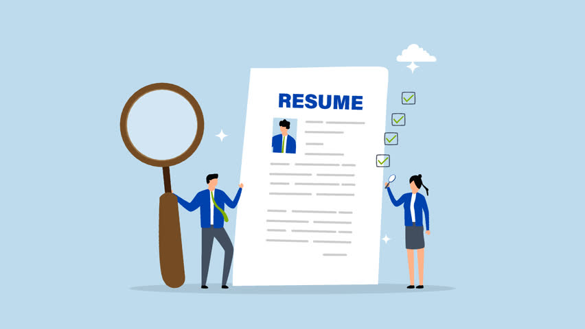 Review candidate resume, 4k animation of business people HR staff review candidate resume email.