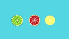 Animation of lemons, grapefruit, orange moving over blue background. Fruit, citrus fruit, colour and pattern concept digitally generated video. - Powered by Shutterstock - Get 15% off with code: PIKWIZARD15