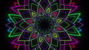 A luminous mandala unfolds in layered neon petals, flowing in perfect symmetry. A smooth and seamless background loop. - Powered by Shutterstock - Get 15% off with code: PIKWIZARD15