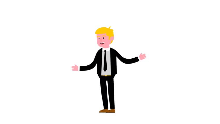 animation of happy businessman or manager.  male cartoon character jumping for joy, Cheerful man celebrating success, victory or goal achievement.  a lot of money and income, investment trading.  2d f