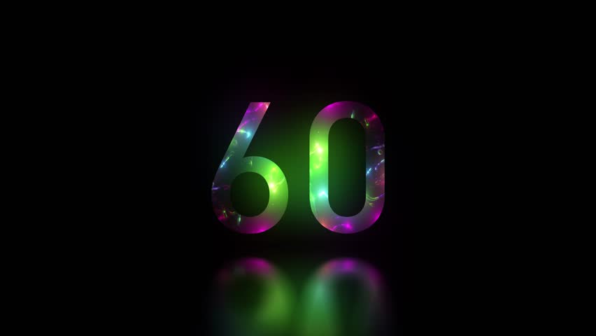 Countdown one minute – Colorful digital hightech futuristic event opener, cold open intro, multimedia, HUD countdown, sci-fi interface, modern digital clock, virtual start sequence.