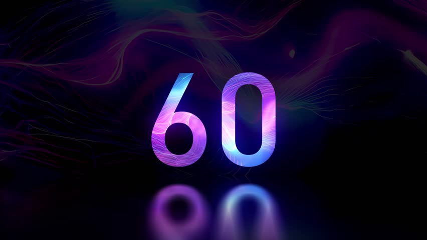 Countdown one minute – Colorful digital hightech futuristic event opener, cold open intro, multimedia, HUD countdown, sci-fi interface, modern digital clock, virtual start sequence