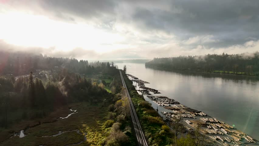 River, Logs, and Train Tracks in British Columbia