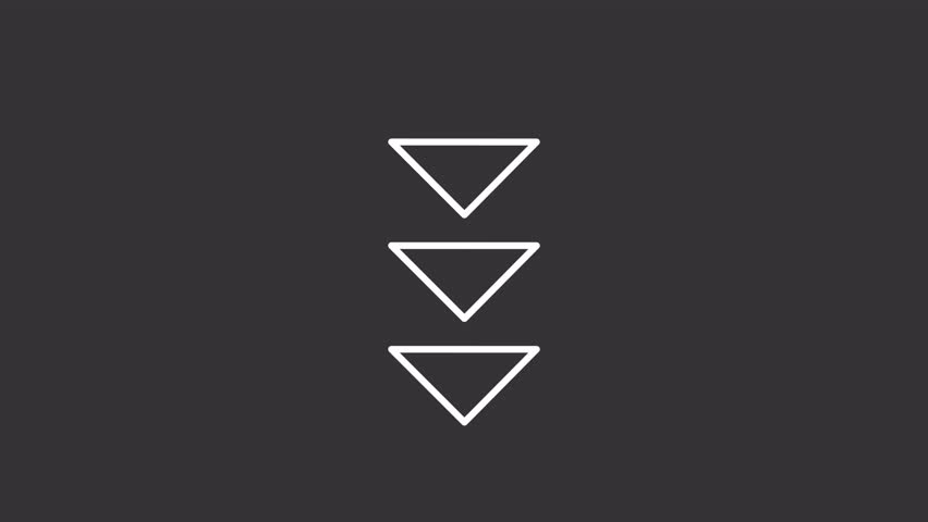 Scroll down white line animation. Download sign animated icon. Showing up arrows, moving. Play speed, interface. Modern, online. Isolated element on dark background. Alpha transparent video