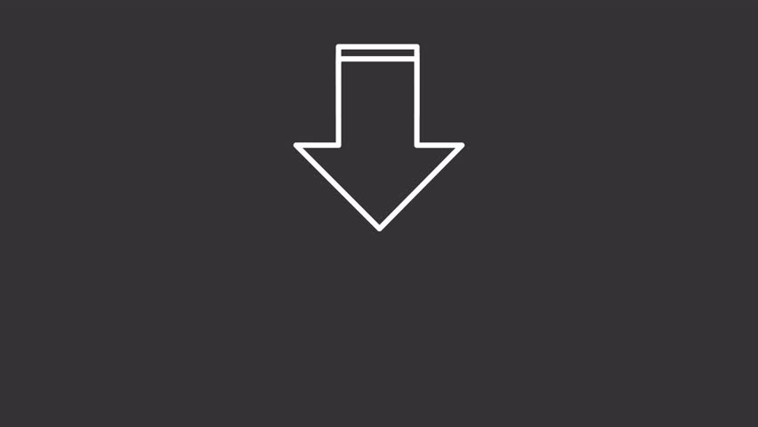 Pointer white line animation. Scroll down animated icon. Moving, shaking. Direction guidance, help. Download, technology. Isolated element on dark background. Alpha transparent video
