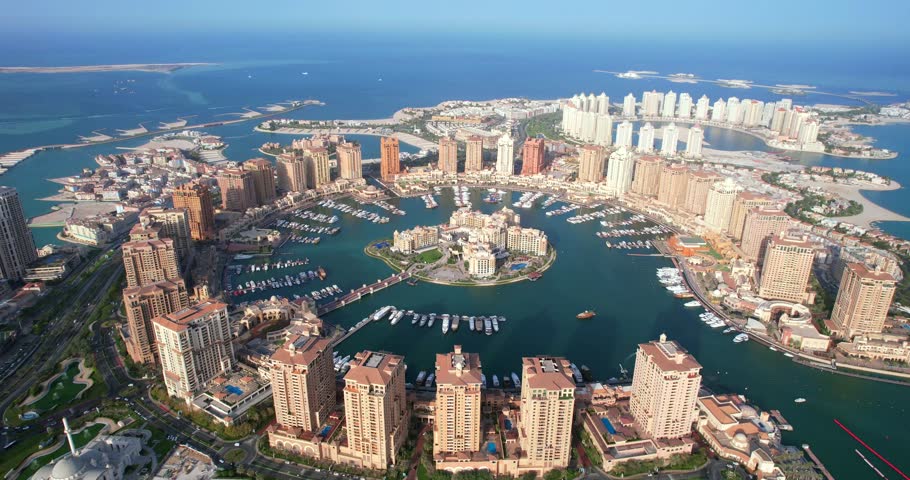 Aerial view of the Pearl-Qatar island in Doha, Qatar.