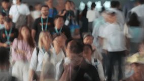 People group walk Canton trade fair time lapse. Busy chinese crowd timelapse. Overcrowded china. Lot of men. Huge mob hurry up. Fast speed run day. Urban global event. Large products export exhibition - Powered by Shutterstock - Get 15% off with code: PIKWIZARD15