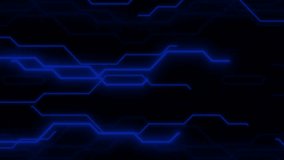 Glowing blue neon lines and hexagonal shapes on a black background, forming a futuristic tech interface or digital circuit style layout for high-tech visuals. - Powered by Shutterstock - Get 15% off with code: PIKWIZARD15