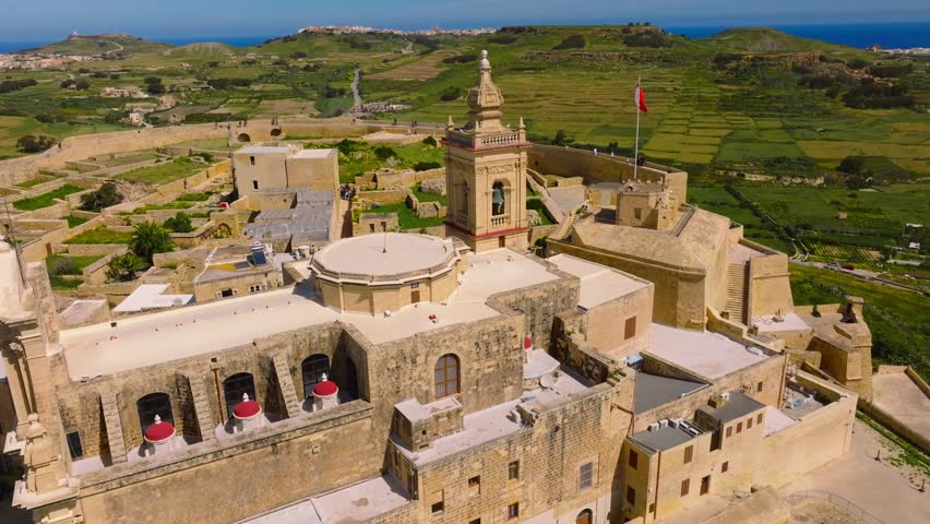 Drone view of Cittadella in Victoria city on Gozo, part of Maltese island