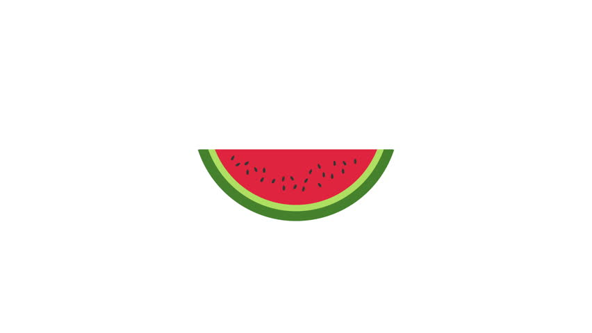 Flat cartoon-style illustration of a red watermelon slice with seeds and two bite marks. Clean white background, perfect for summer, fruit, or healthy snack concepts.