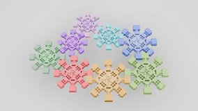 Colorful voxel-style snowflake gears arranged in a circle on a white background. 3D render with pastel shades, ideal for abstract, digital, or festive design themes. - Powered by Shutterstock - Get 15% off with code: PIKWIZARD15