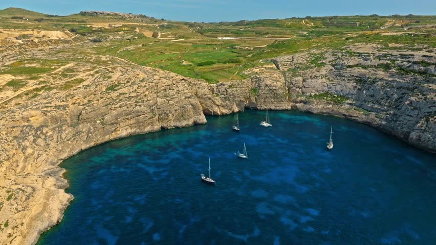 Boat on Dwejra bay on Gozo island, Malta