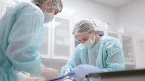 Veterinarians operating on a small dog in an operating room at a veterinary clinic. Veterinarians during treatment for an injury or surgery. Anesthesia and pain relief for animals - Powered by Shutterstock - Get 15% off with code: PIKWIZARD15