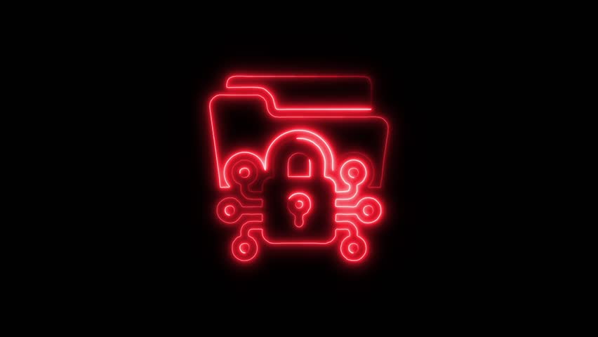 Glowing neon Blockchain Data Security icon isolated on black background. HD Video motion graphic animation