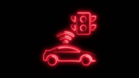 Glowing neon car Traffic Signal icon isolated on black background. HD Video motion graphic animation - Powered by Shutterstock - Get 15% off with code: PIKWIZARD15