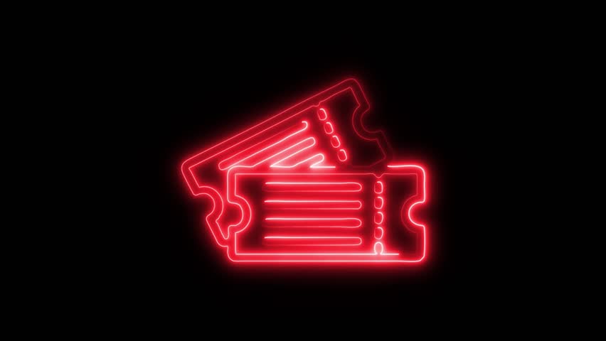 Glowing neon Cinema Tickets icon isolated on black background. HD Video motion graphic animation