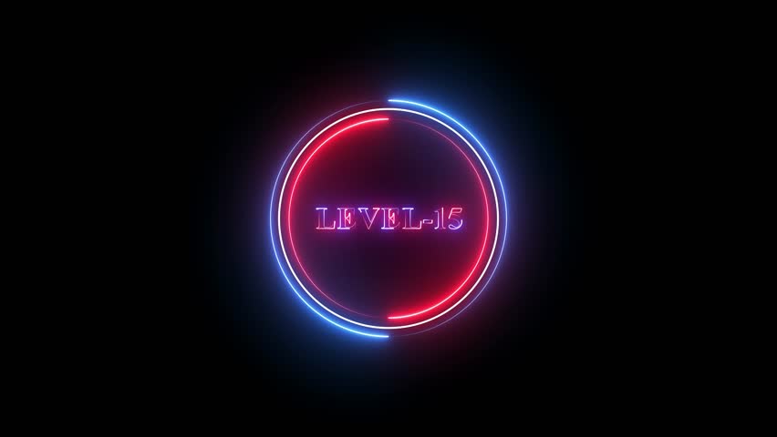 Level-15 text glowing animation with neon line circle animation.
