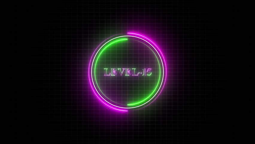 Level-15 text glowing animation with neon line circle animation.