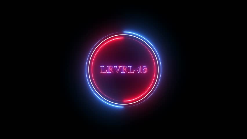 Level-18 text glowing animation with neon line circle animation.