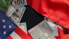 United States, Canada, Mexico, and China Flags - American, Canadian, Mexican, and Chinese Flags - US Dollar and Cryptocurrency like Bitcoin BTC - Powered by Shutterstock - Get 15% off with code: PIKWIZARD15