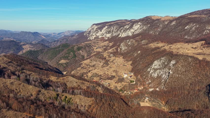 Aerial scenic footage over the Occidental Carpathians, Transylvania, Romania, Europe