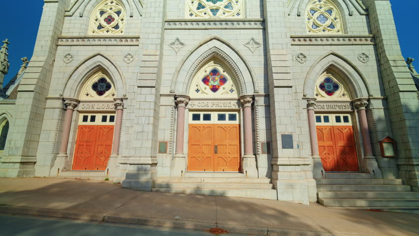 Panoramic view of the facade of Saint Mary0s Cathedral in Halifax, Nova Scotia, Canada.
