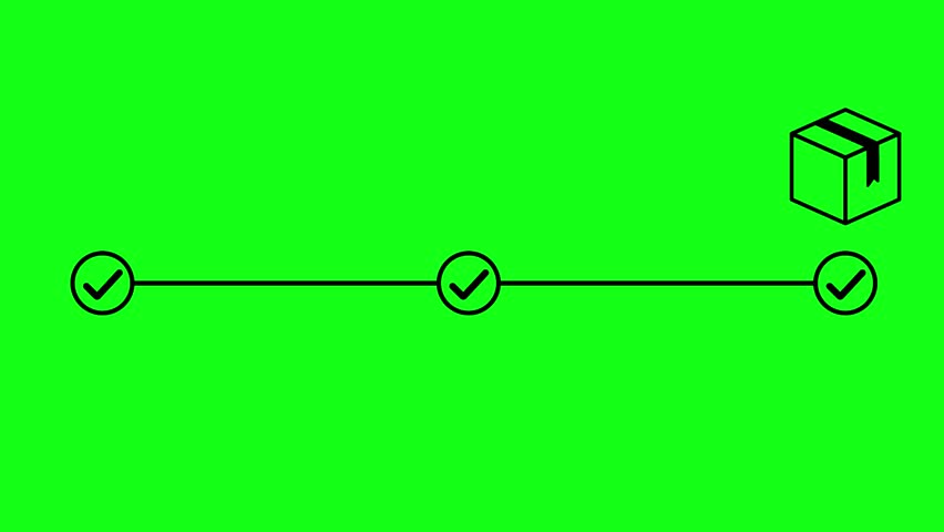 arcel or package Delivery Process Route Path Animation in 4K Green Screen Background, order or Package Tracking Timeline Graphic with Moving Box and Location Pins for Logistics, Shipping, Courier