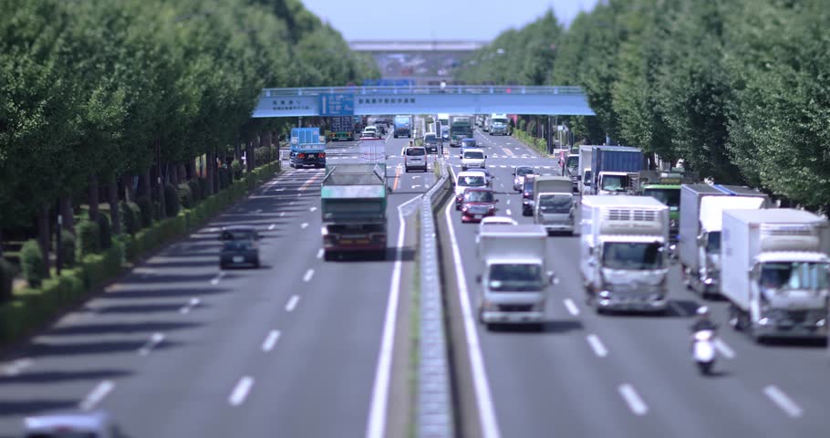 A miniature traffic jam of car and truck at the downtown street in Tokyo