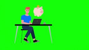 Male work making US dollar savings money piggy bank online on internet using computer, laptop, AI technology on desk. Vector animation, motion graphic video footage. Isolated green screen background - Powered by Shutterstock - Get 15% off with code: PIKWIZARD15