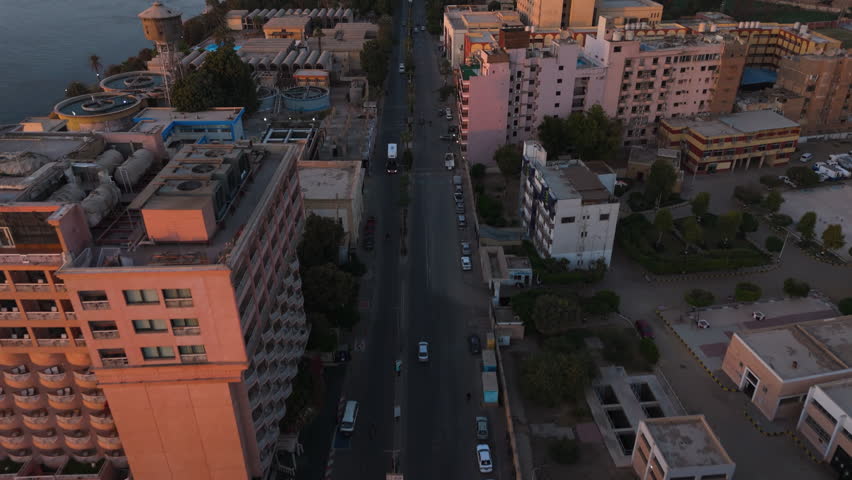 A Road Of Luxor City On The East Bank Of The Nile River In Southern Egypt. Aerial Drone Shot