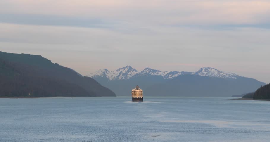 Sailing Gastineau Channel at sunset, Juneau, Alaska.