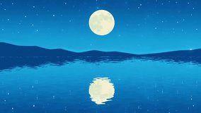 Moonlit Lake: Tranquil Nightscape, Full Moon reflecting in Water, Peaceful Scene under Starry Sky - Powered by Shutterstock - Get 15% off with code: PIKWIZARD15