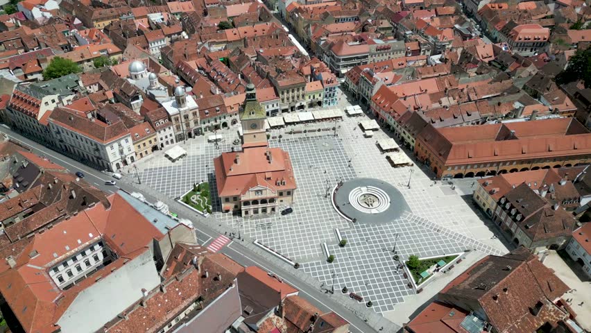 An aerial of the Council Square (Piata Sfatului) in Brasov, Romania