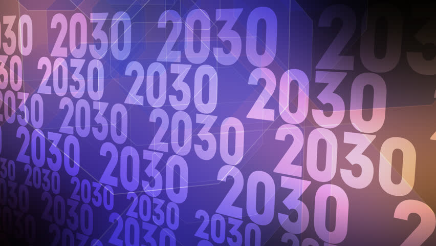 2030 year abstract background with bold, modern graphic symbol representing progress and success in new era