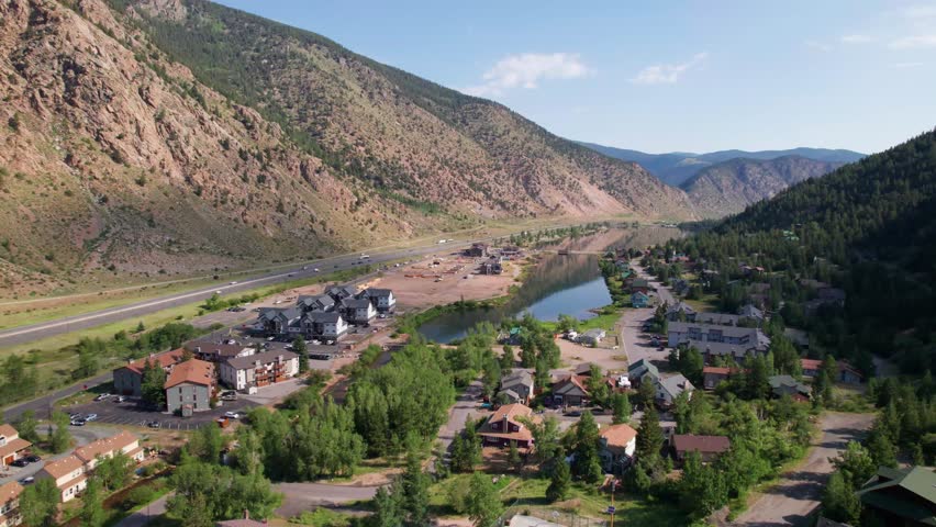 Aerial video of Georgetown and Georgetown Lake in Colorado. Camera is flying approximately north over Georgetown toward the lake.