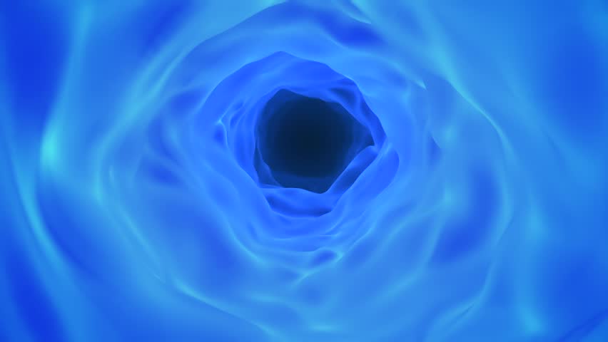 4K 3D Animated Looping Blue Vortex Tunnel, Immersive Camera Dolly Shot Journey Inside an Infinite Morphing Ethereal Fluid Passageway