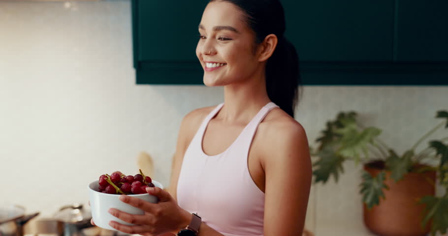 Blender, fruit and health with woman in kitchen for smoothie recipe, food and nutritionist. Wellness, breakfast and detox diet with person at home for cooking, weight loss and protein shake.