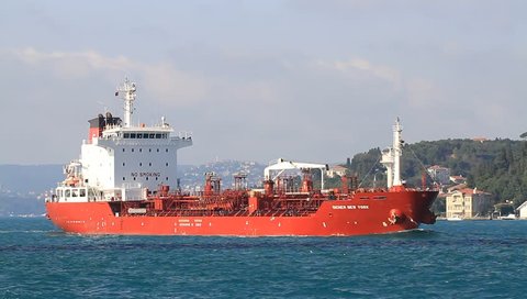 ISTANBUL - JUL 25: Oil chemical tanker SICHEM NEW YORK (IMO: 9337834, Singapore) sailing along Bosporus Sea on July 25, 2012 in Istanbul. A 127 mt long, 20 mt width vessel has a 12,945 DWT