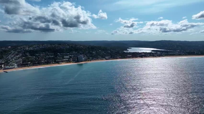 Sydney Northern Beaches coastline on a beautiful sunny day, aerial shot