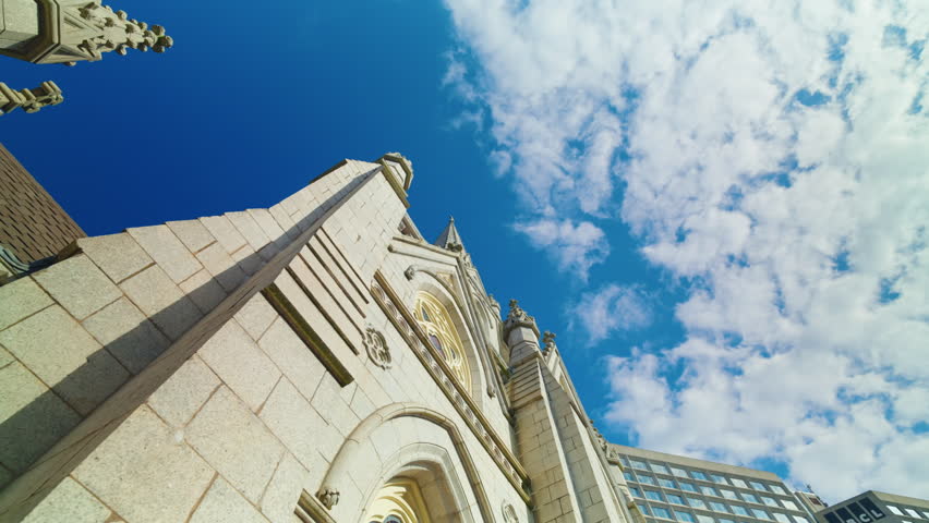 Panoramic view of the facade of Saint Mary0s Cathedral in Halifax, Nova Scotia, Canada.