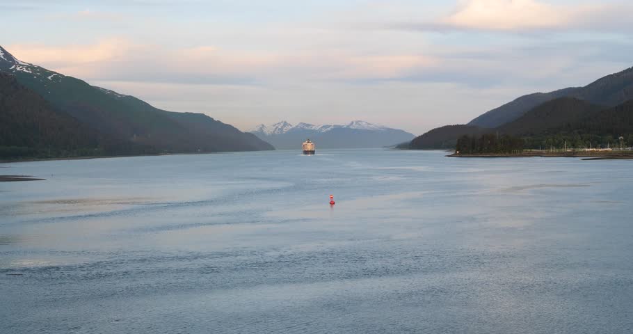 Sailing at sunset on the Gastineau Channel, Juneau, Alaska.